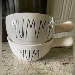 PairRae Dunn Soup Chili Bowls Handle Yum & Yummy Crock Ceramic Collectible Set